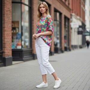 Alfred Dunner Women's Allure Pants Sz 10 White Classic Straight Comfort Stretch